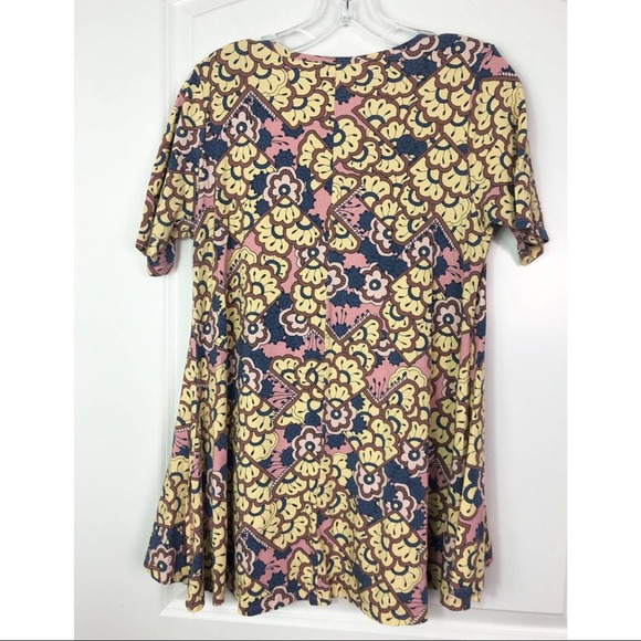 LuLaRoe Perfect T Womens Tunic T-Shirt Tee Floral Short Sleeve Pink Yellow Small - Picture 2 of 5